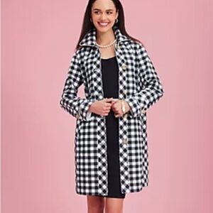 Isaac Mizrahi Live! Regular Gingham Button Front Car Coat Pitch Black Medium